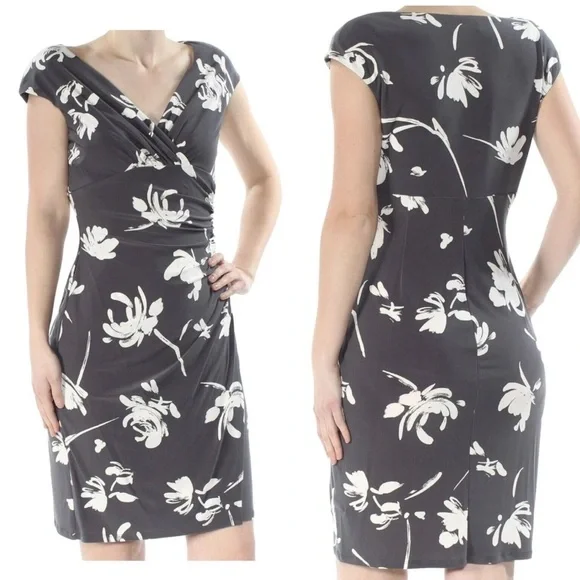 Lauren Ralph Lauren NWT Size 4 Gray White Floral Wrap Dress - Picture 2 of 7